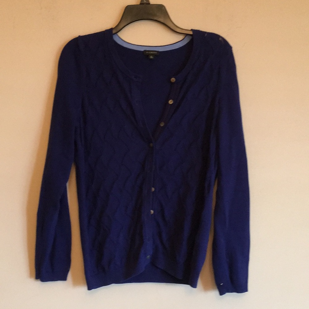 Talbots Blue Pointelle Front Cardigan
